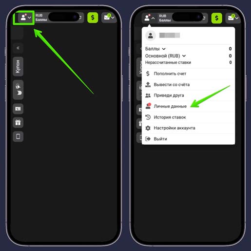 Раздел с личными данными пользователя